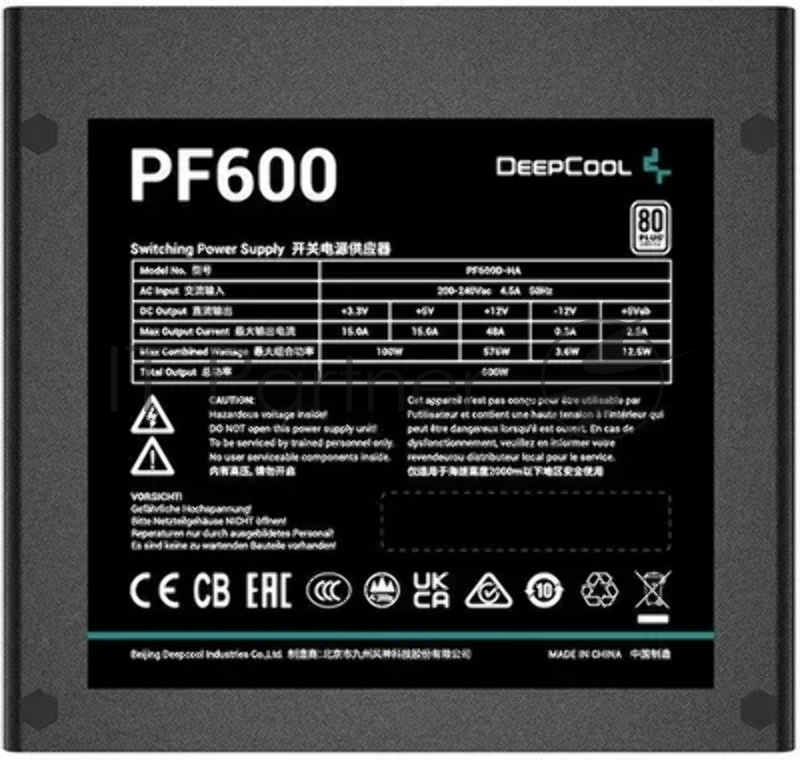 Блок питания Deepcool / GamerStorm PF600D (R-PF600D-HA0B-WDEU), 650Вт, 80 PLUS, 120мм, черный