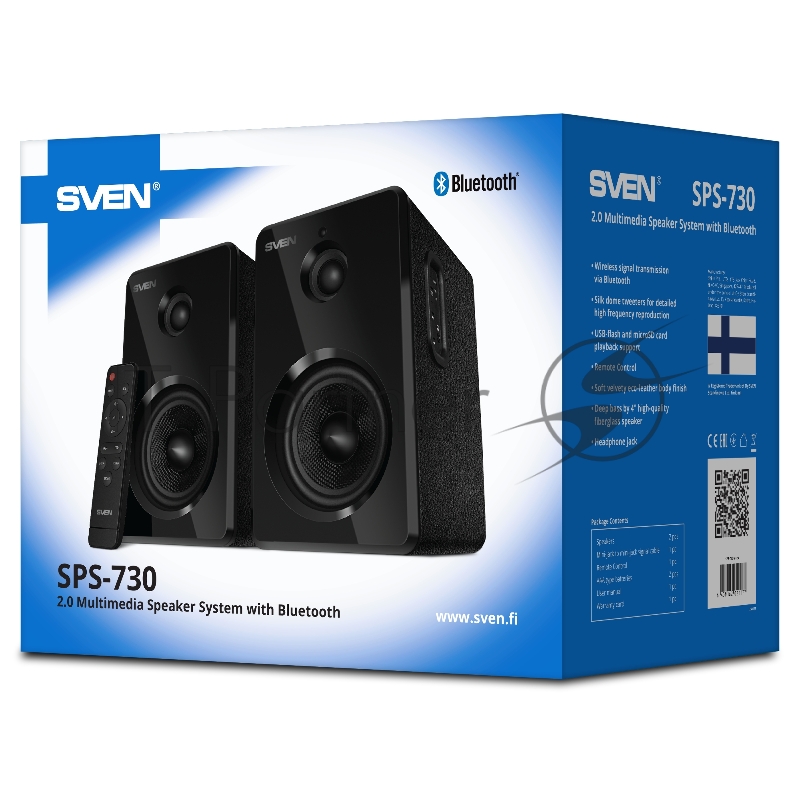 Колонки SVEN SPS-730 2.0 чёрные (2x25Вт , экокожа, USB/SD, пульт ДУ, Bluetooth)