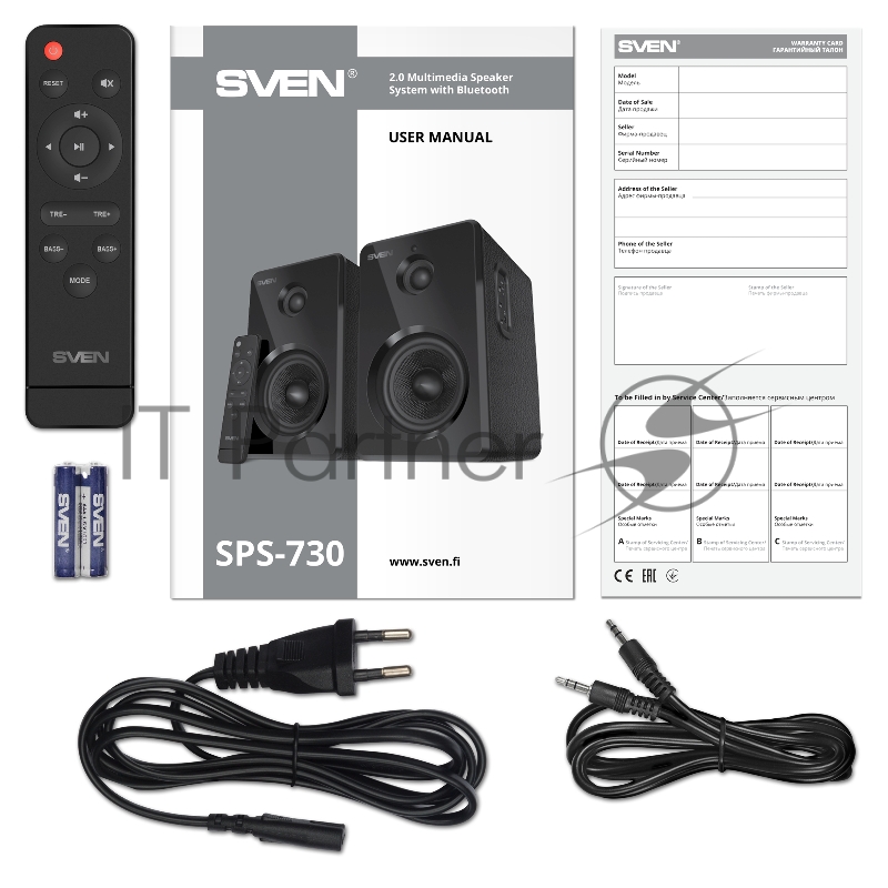 Колонки SVEN SPS-730 2.0 чёрные (2x25Вт , экокожа, USB/SD, пульт ДУ, Bluetooth)