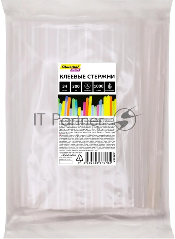 Cтержни клеев. для клеев.пист. Silwerhof 11-300-34-TRA дл.300мм D11мм прозрачный упак:34шт