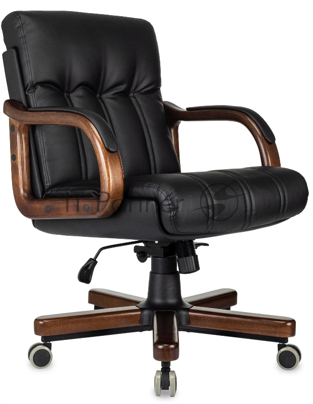 Кресло руководителя Бюрократ T-9932W-LOW-Eco черный эко.кожа низк.спин. крестов. металл/дерево