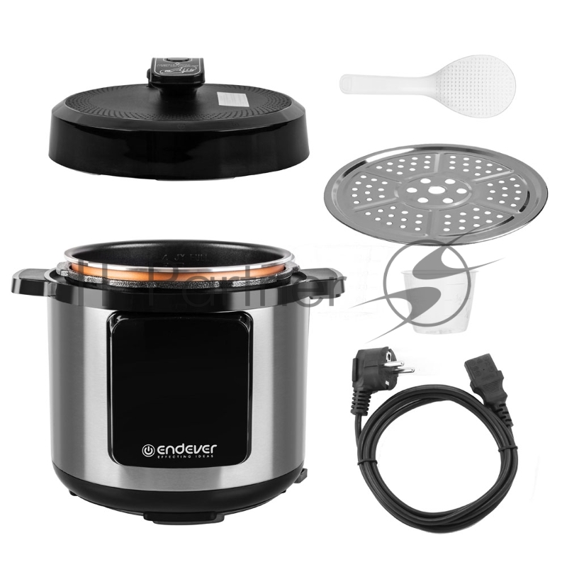 Скороварка-мультиварка электрическая Endever Vita-133, черный/стальной, мощность 1200 Вт, емкость 6л, 12 авторежимов работы, книга рецептов, 2 шт/уп.