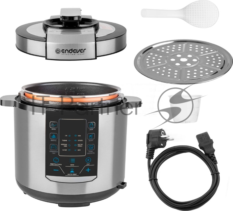 Скороварка-мультиварка электрическая Endever Vita-134, стальной, мощность 1200 Вт, емкость 6л, 20 авторежимов работы, книга рецептов, 2 шт/уп.