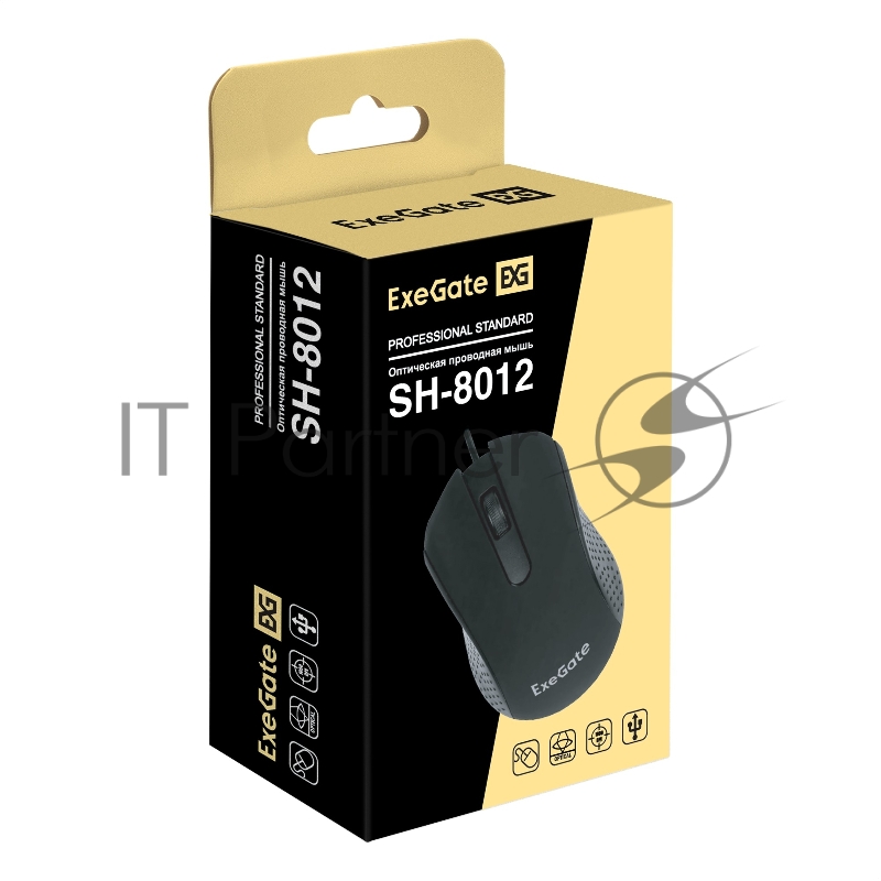 Мышь ExeGate Professional Standard SH-8012 (USB, оптическая, 1000dpi, 3D, 3 кнопки и колесо прокрутки, длина кабеля 1,35м, черный, Color Box)