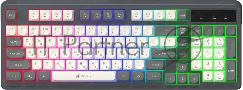Клавиатура Оклик 731G серый/белый USB for gamer LED