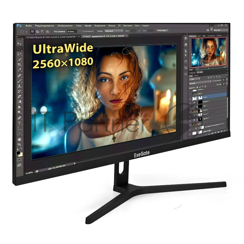 Монитор с аудио выходом 29 WFHD ExeGate SmartView ES1500 (IPS LED Grade A+, 2K, 2560x1080@75Гц (WFHD), 21:9, 300cd/m2, 1000:1, 178°/178°, 1ms, HDMI, DisplayPort, USB, audio-out, Flicker-free, FreeSync, Low Blue Light, кабель HDMI 1.5м, VESA 75x75, ре