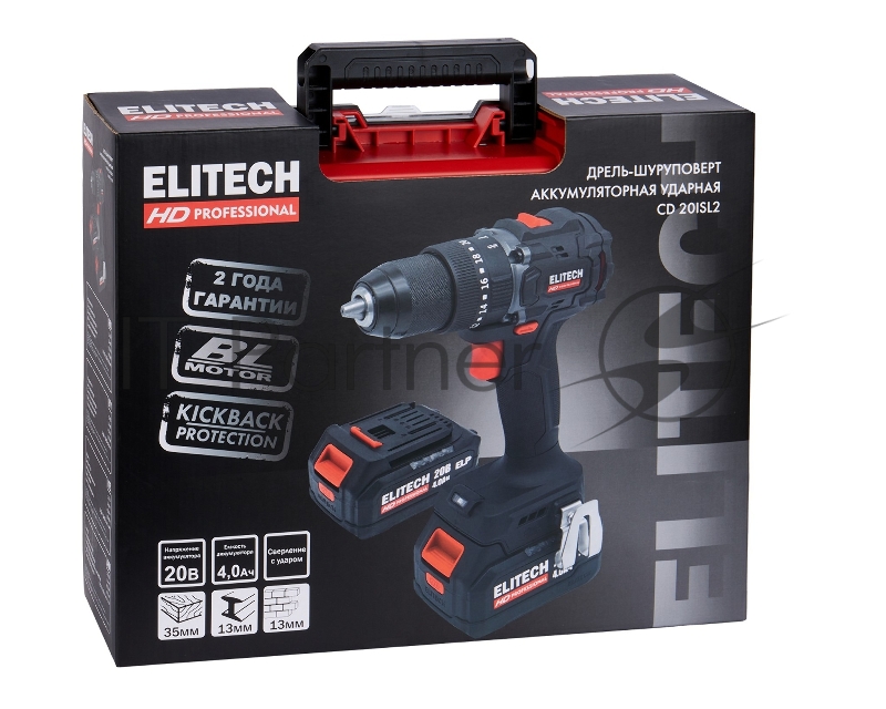 Дрель-шуруповерт Elitech CD 20ISL2 (E2201.041.02) 80Вт аккум. патрон:быстрозажимной (кейс в комплекте) (205723)