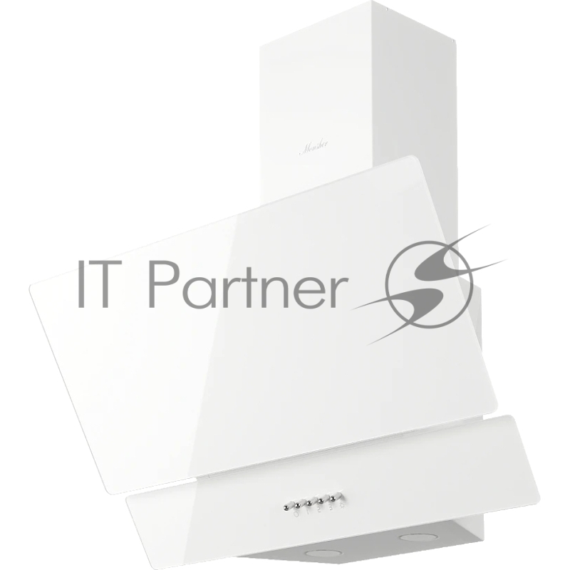 Наклонная вытяжка Monsher ROUEN 60 Blanc Verre, 60 см, производительность 700 м3/ч, 3 скорости, турбо режим, механическое управление, уровень шума 53 дБ, LED освещение, угольный фильтр KFM 101 (опция), цвет белый