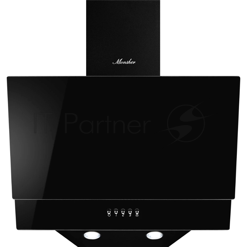 Наклонная вытяжка Monsher ROUEN 50 Noir Verre, ширина 50 см, отвод/рециркуляция, 700 м3/час, механическое кнопочное управление, 3 скорости, светодиодное освещение 2*1 Вт, металлические жироулавливающие фильтры, угольный фильтр KFM 101 (опция), цвет: