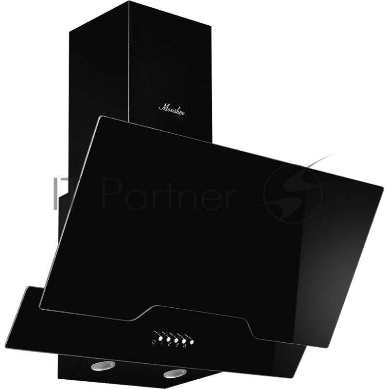 Наклонная вытяжка Monsher LAVAL 60 Noir, ширина 60 см, отвод/рециркуляция, 900 м3/час, электронноесенсорное управление, 3 скорости, светодиодное освещение 2*1 Вт, металлические жироулавливающие фильтры, угольный фильтр KM 102 (опция), цвет: чёрный ПР