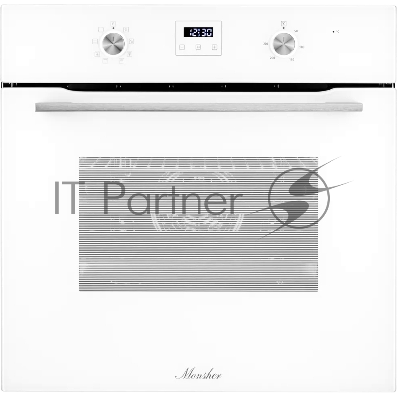 Встраиваемый духовой шкаф Monsher MOE 6183 W 60 см, 8 режимов, High-Tech, 70 л, гидролизная очистка, белый