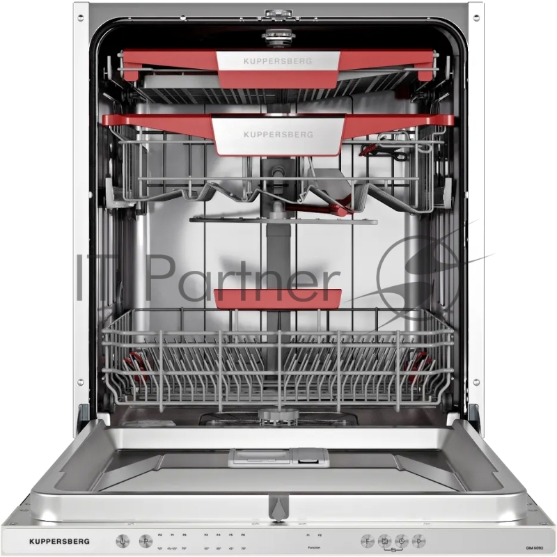 Встраиваемая посудомоечная машина Kuppersberg GIM 6092, High-Tech, 60 см, 15 комплектов, 7 программ, 3 корзины, конденсационная сушка, луч на полу, полная защита от протечек, индикатор отсутствия соли и ополаскивателя, отображение времени мытья, кноп