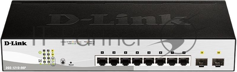 Коммутатор настраиваемый L2 PoE-коммутатор, 8x1000Base-T PoE, 2х1000Base-X SFP, PoE-бюджет 65 Вт, упрощенный интерфейс CLI