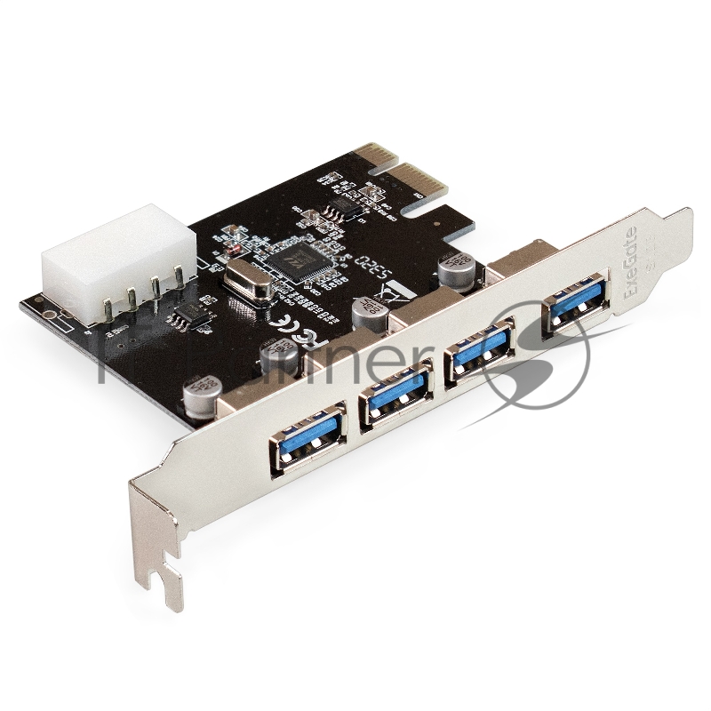Контроллер ExeGate EXE-314 v2.0 (PCI-E x1 v2.0, 4*USB3.0 ext., разъем доп.питания Molex, VIA Labs Chipset VL805)