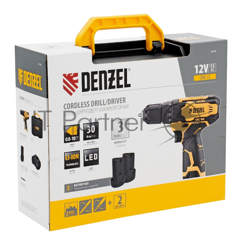 Дрель-шуруповерт аккумуляторная CDQ-12, Li-Ion, 12 В// Denzel