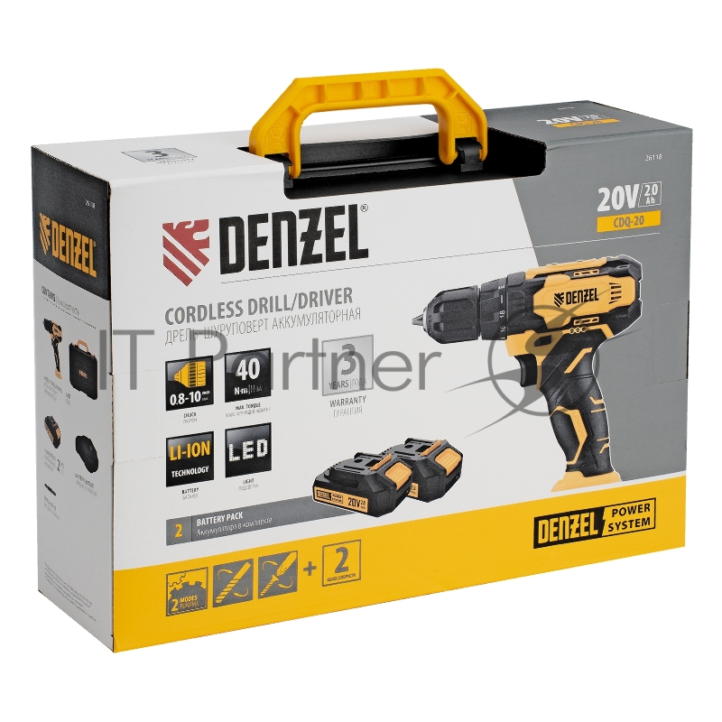 Дрель-шуруповерт аккумуляторная CDQ-20, Li-Ion, 20 В// Denzel