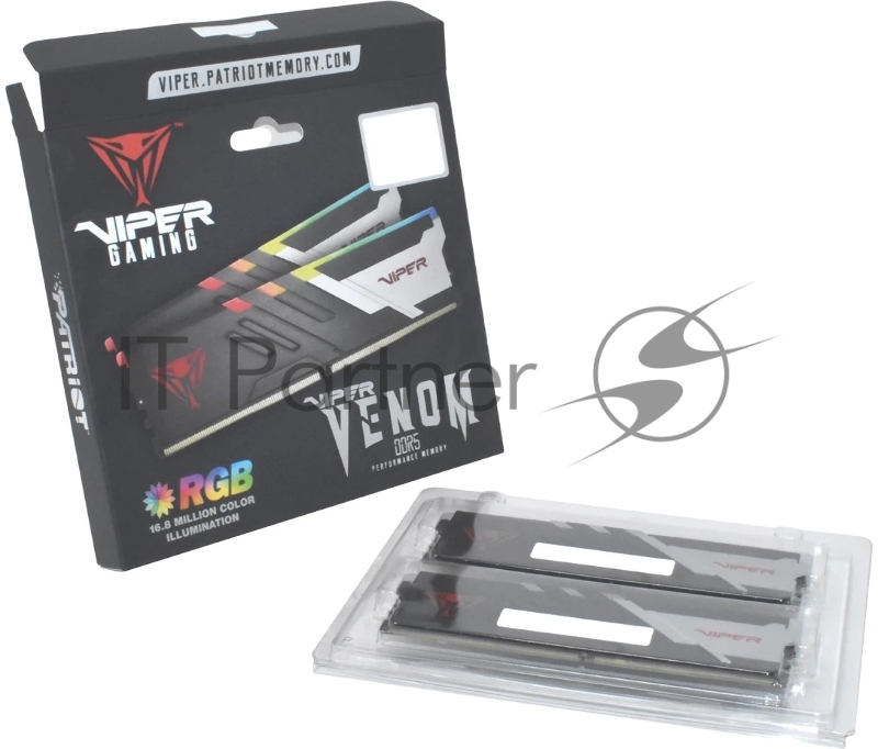 Оперативная память Patriot Memory Viper Venom RGB, DDR5, 48GB (2x24GB), 6000 MHz, CL30, с радиатором, RGB, серебристый/чёрный