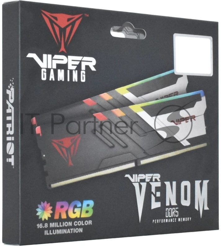 Оперативная память Patriot Memory Viper Venom RGB, DDR5, 48GB (2x24GB), 6000 MHz, CL30, с радиатором, RGB, серебристый/чёрный