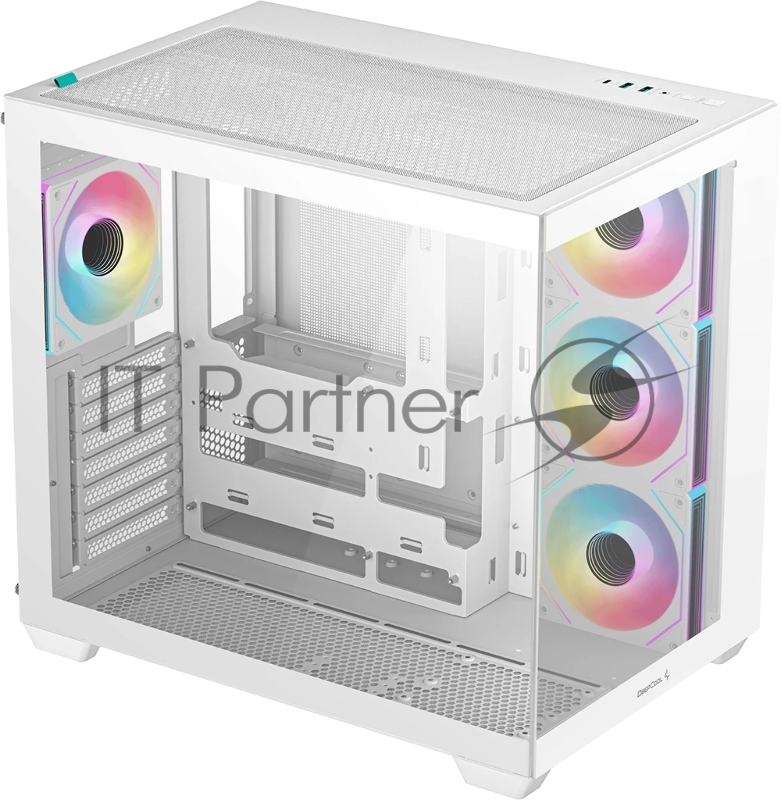 Корпус Deepcool CG530 4F WH без БП, боковое окно (панорама), 3x120мм ARGB Reverce вентилятора на боковой стенке, 1x120мм ARGB вентилятор сзади, белый, ATX