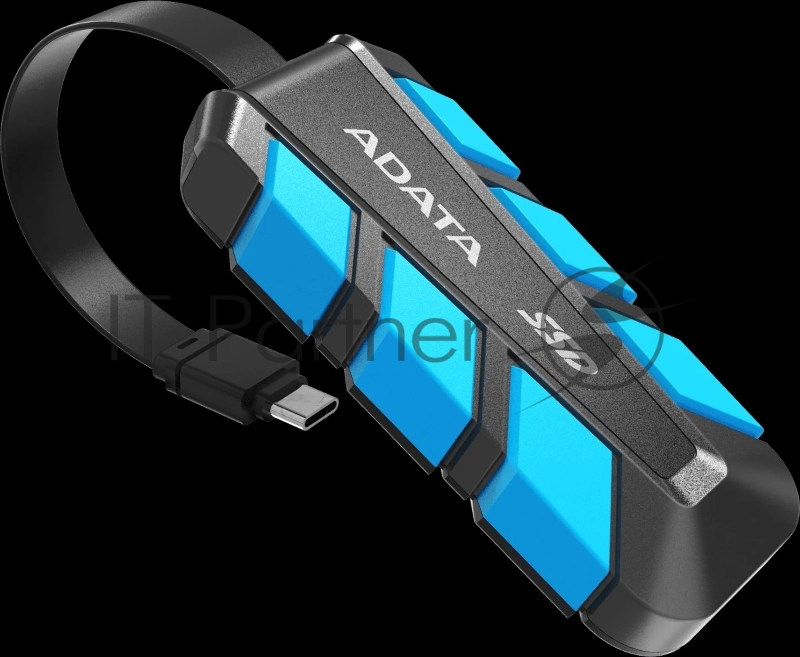 Внешний SSD ADATA SC740 чёрно-синий <SC740-500G-CBU> 500Gb (USB3.2 gen 2 type C, 1050/1000Mbs, 122x41x22mm, 40g, защита от падения, встроенный кабель)