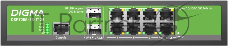 Коммутатор Digma DSP708G-2S-T135 (L2+) 8x1Гбит/с 2SFP 8PoE 8PoE+ 135W управляемый