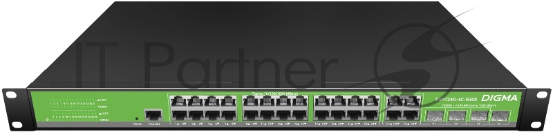 Коммутатор Digma DSP724G-4C-R300 (L2+) 24x1Гбит/с 4xКомбо(1000BASE-T/SFP) 24PoE 24PoE+ 300W управляемый