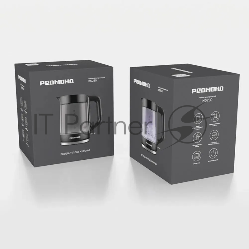 Чайник электрический Redmond KG250 1.7л. 2200Вт черный корпус: пластик/стекло