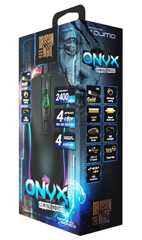 Мышь проводная Qumo Onyx RGB M73 черный, 2400 dpi, USB, кнопки - 4