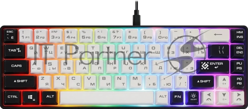 Игровая клавиатура проводная Defender Aris GK-349 RU,бел/черн,68кн+FN,радуж,1.5м