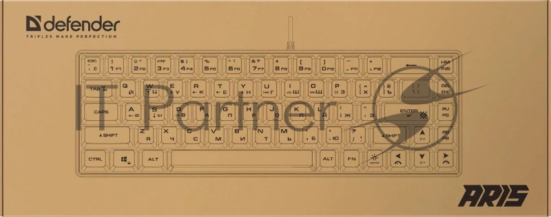 Игровая клавиатура проводная Defender Aris GK-349 RU,черн/бел,68кн+FN,радуж,1.5м