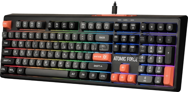 Игровая клавиатура проводная Defender Atomic Force GK-005 RU,чер/сер,108кн+FN,радуж,1.5м