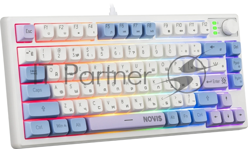 Игровая клавиатура проводная Defender Novis GK-318 RU,бел/гол,80кн+FN,радуж,1.5м