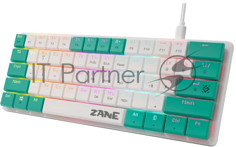 Механическая клавиатура Defender Zane GK-089 RU,бел/зелен,61кн,1.5м,LowRed_1