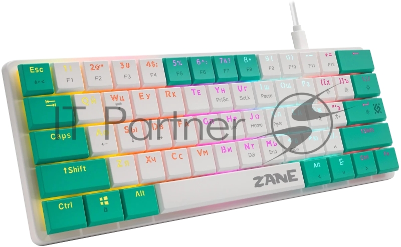 Механическая клавиатура Defender Zane GK-089 RU,бел/зелен,61кн,1.5м,LowRed_1