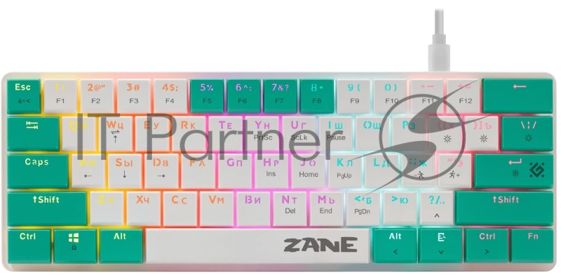 Механическая клавиатура Defender Zane GK-089 RU,бел/зелен,61кн,1.5м,LowRed_1