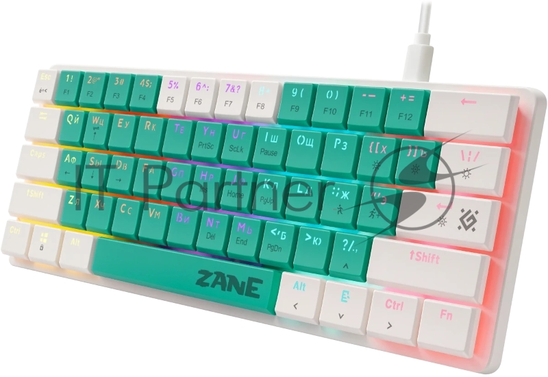 Механическая клавиатура Defender Zane GK-089 RU,зелен/бел,61кн,1.5м,LowRed_1