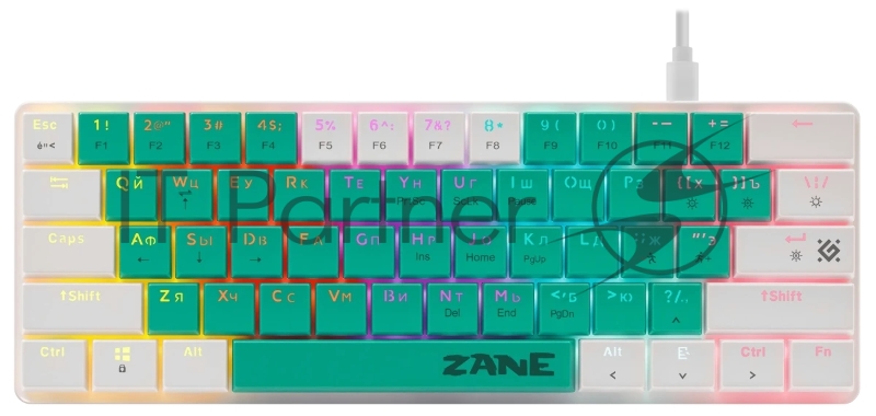 Механическая клавиатура Defender Zane GK-089 RU,зелен/бел,61кн,1.5м,LowRed_1