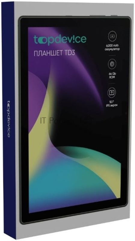 Планшет Topdevice TD3 /10.1/1280х800/IPS/4G LTE/Wi-Fi/4-64 ГБ/Блютус 5.0/Android 13/4-ядерный Т310/слот MicroSD/Камера 2 МП+5 МП/6000 мАч/USB-C/ 3.5 мм/серый