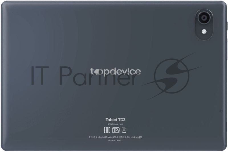 Планшет Topdevice TD3 /10.1/1280х800/IPS/4G LTE/Wi-Fi/4-64 ГБ/Блютус 5.0/Android 13/4-ядерный Т310/слот MicroSD/Камера 2 МП+5 МП/6000 мАч/USB-C/ 3.5 мм/серый