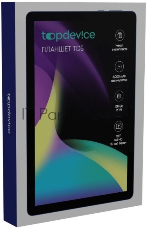 Планшет Topdevice TD5 /10.1/1920х1200/In-Cell-диспле LTE/Wi-Fi/4-128 ГБ/Блютус 5.0/Android 13/8-ядерный T606/слот MicroSD/Камера 5 МП+8 МП/6000 мАч/USB-C/ 3.5 мм/синий