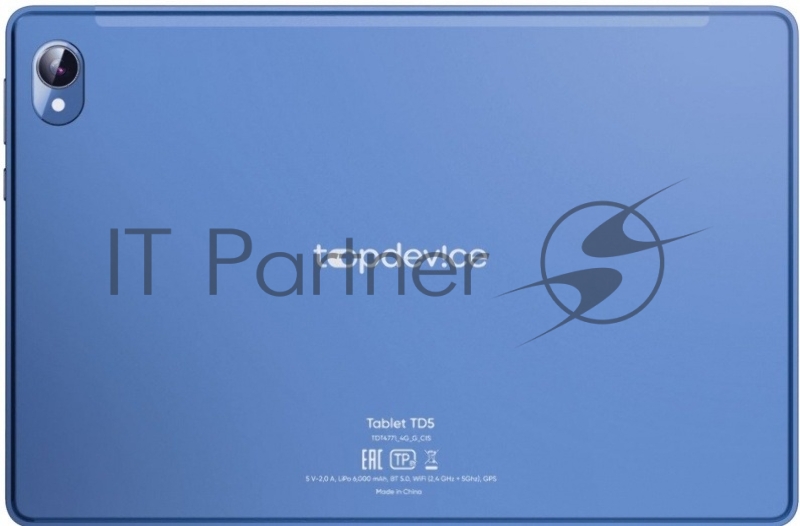 Планшет Topdevice TD5 /10.1/1920х1200/In-Cell-диспле LTE/Wi-Fi/4-128 ГБ/Блютус 5.0/Android 13/8-ядерный T606/слот MicroSD/Камера 5 МП+8 МП/6000 мАч/USB-C/ 3.5 мм/синий