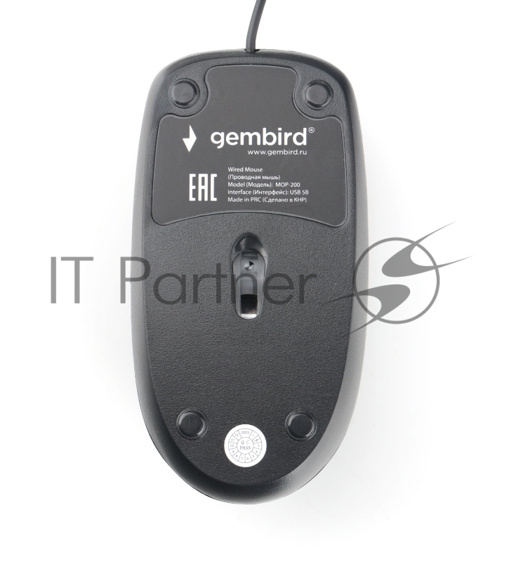 Проводная бесшумная мышь Gembird MOP-200, 3кн, 1000 DPI, резин.колесо, 1.8м, черный, коробка