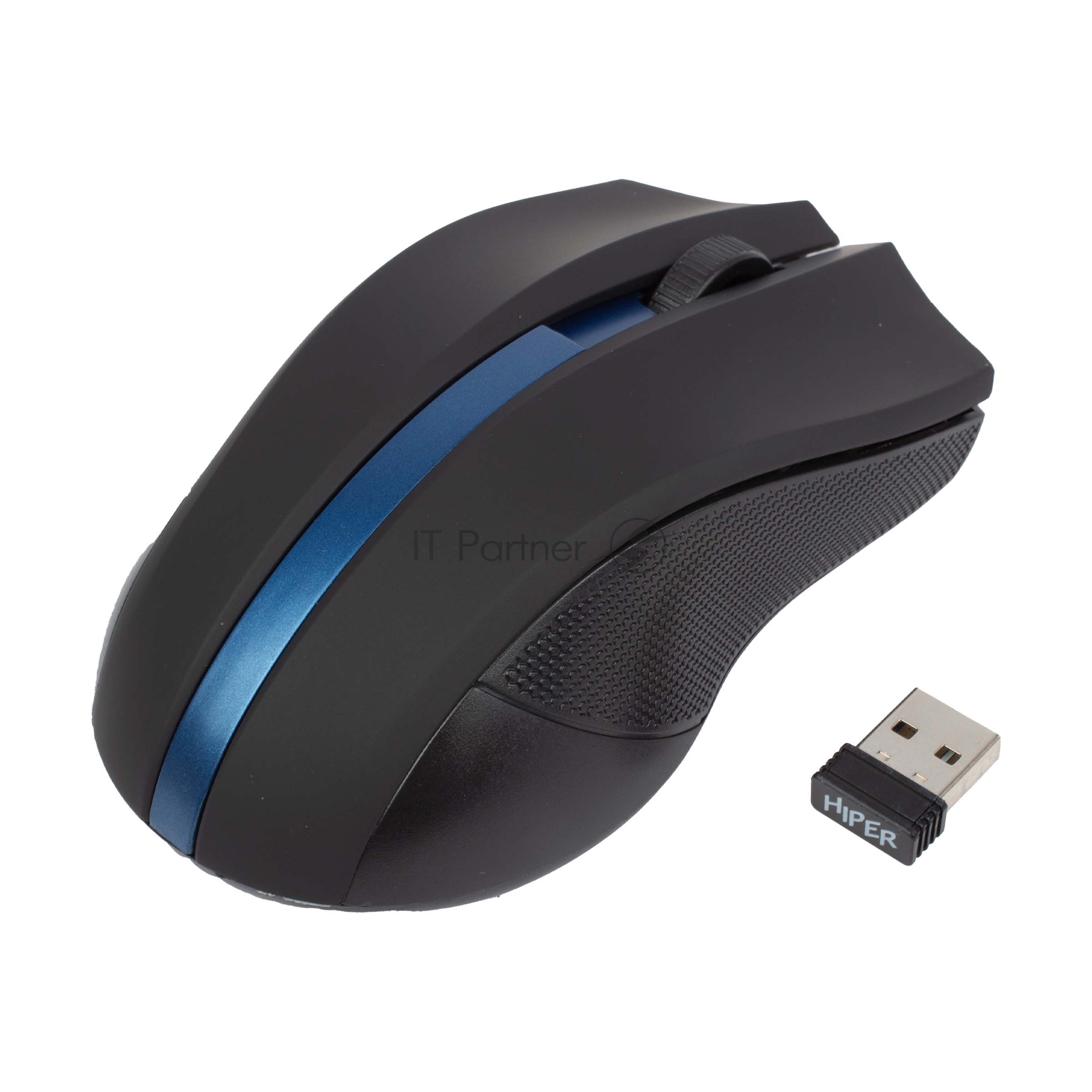 Мышь беспроводная HIPER HOMW-074 /1000 dpi/оптический/3 кнопки/Soft-touch покрытие/USB-приемник/2,4 ГГц/батарея 2хААА/черный и синий (HOMW-074)