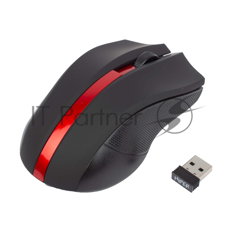Мышь беспроводная HIPER HOMW-073 /1000 dpi/оптический/3 кнопки/Soft-touch покрытие/USB-приемник/2,4 ГГц/батарея 2хААА/черный и красный (HOMW-073)