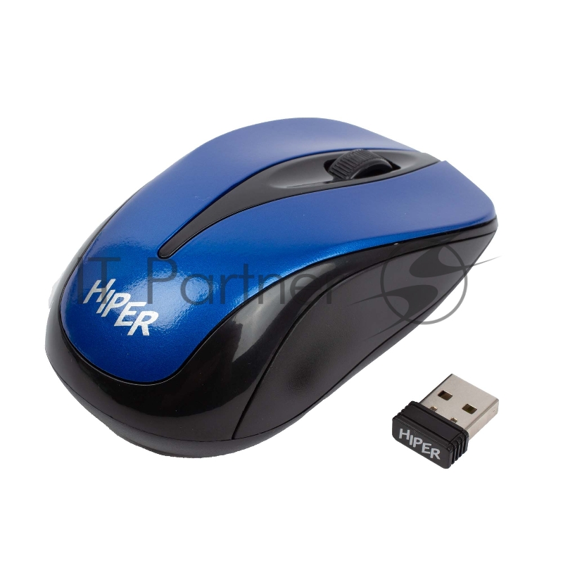 Мышь беспроводная HIPER HOMW-062 /1000 dpi/оптический/3 кнопки/USB-приемник/2,4 ГГц/батарея 2хААА/синий и черный (HOMW-062)