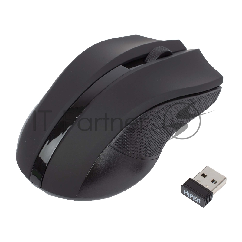 Мышь беспроводная HIPER HOMW-071 /1000 dpi/оптический/3 кнопки/Soft-touch покрытие/USB-приемник/2,4 ГГц/батарея 2хААА/черный (HOMW-071)