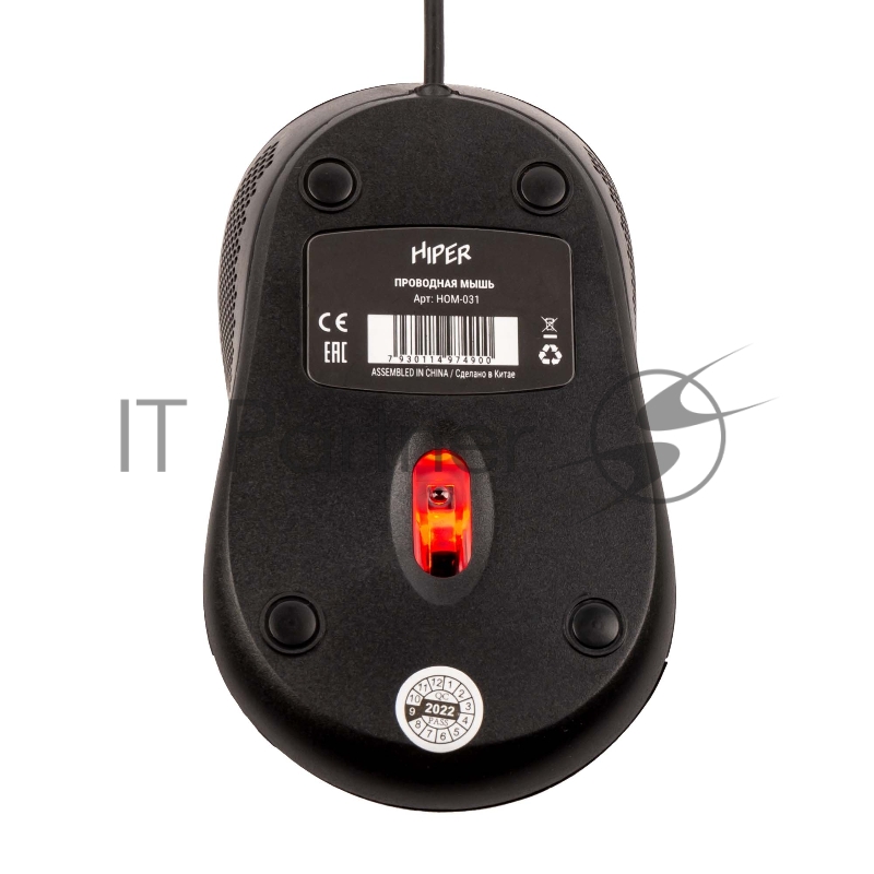 Мышь проводная HIPER HOM-031 /1000 dpi/оптический/3 кнопки/USB/кабель 1.5м/черный (HOM-031)