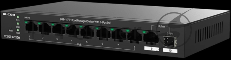 Коммутатор управляемый IP-COM G2210P-8-120W PoE, 10 портов, 9x1 Гбит/с, SFP 1x1 Гбит/с, PoE 8x30Вт (до 110 Вт)