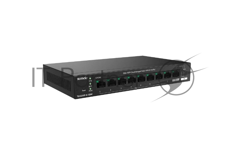 Коммутатор управляемый PoE Tenda TEG2210P-8-120W, 10 портов, 9x1 Гбит/с, SFP 1x1 Гбит/с, PoE 8x30Вт (до 110 Вт)