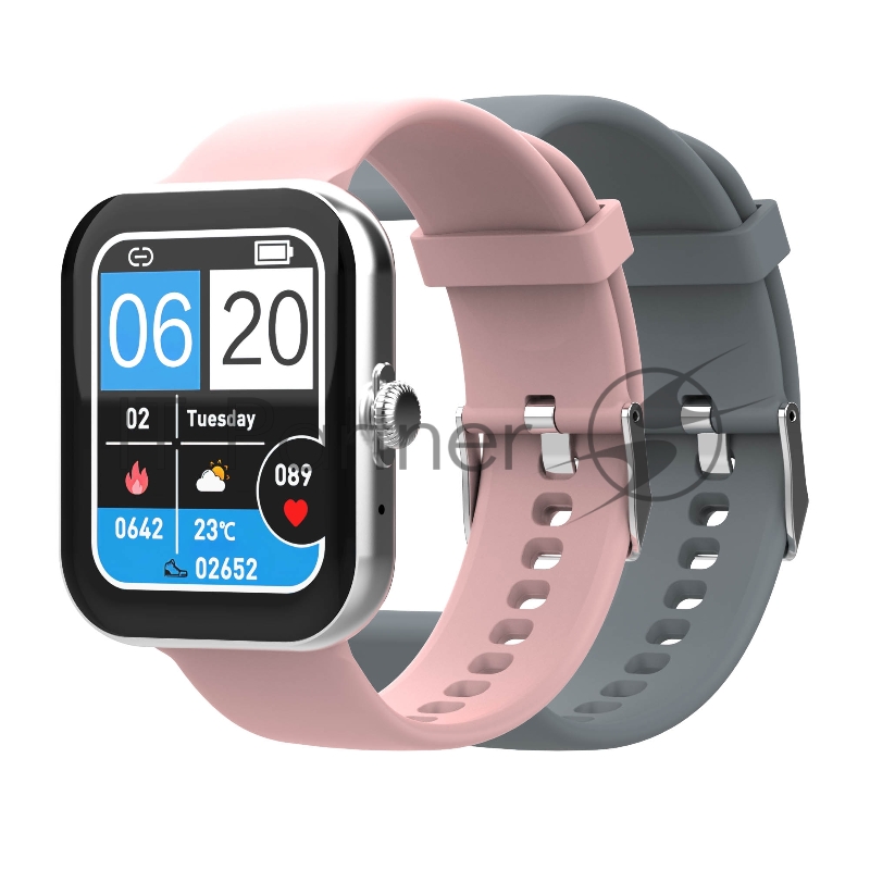 Умные часы HIPER IoT Watch Active Rose /240 мАч/Bluetooth 5.1 LE/пульсометр/акселерометр/уро кислорода/температура тела/до 12 дней работы/розовый и серый ремешки (IOT WATCH ACTIVE ROSE)